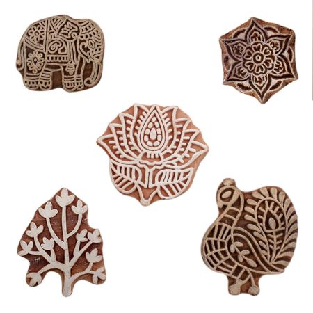 Set of 5 Piece New Mix Wooden Printing Blocks